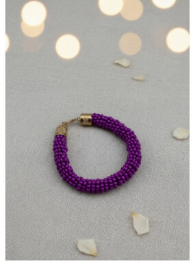 Purple Beaded Bracelet Gold Tone Adjustable Statement Bracelet NWOT